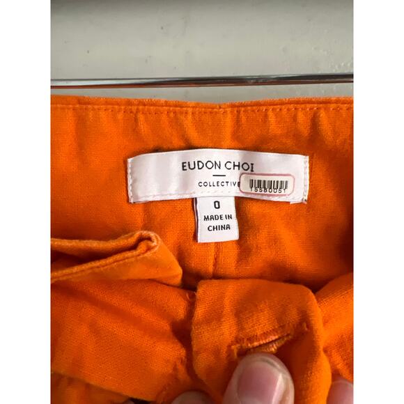 Eudon Choi Sz 0 (xs) solid orange High Waist Pleated Wide Leg Pants Linen - Picture 6 of 6